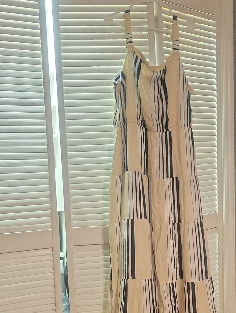 Lane Bryant Pale Yellow And Cream Maxi Dress with Black Vertical Stripes